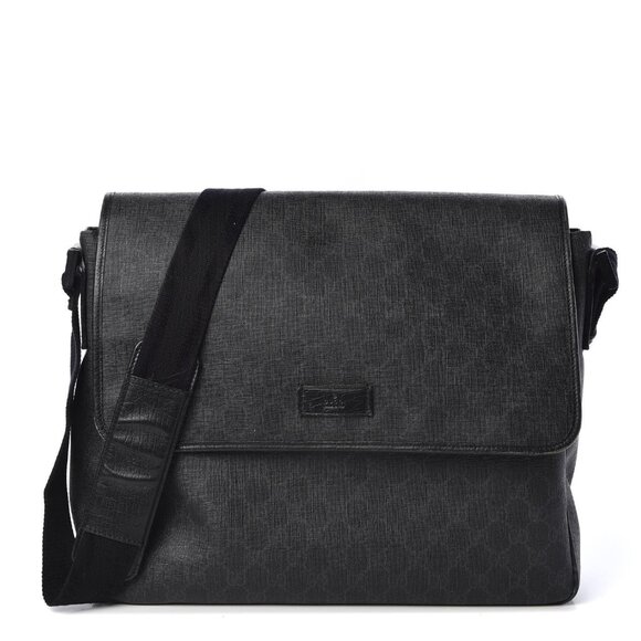 Authentic Gucci GG Plus Large Crossbody Bag Messenger Web Canvas Black Mens - Picture 1 of 10